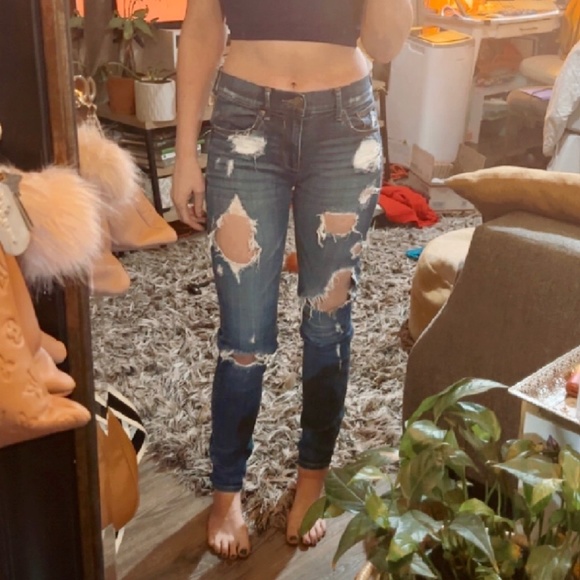 Express Mid Rise Distressed Ripped Skinny Ankle Blue Jeans - Picture 2 of 7